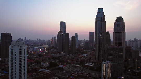 天津海河建筑风景线日落城市风光航拍