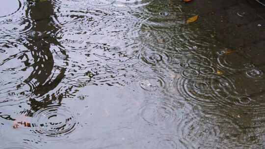 城市马路道路下雨天雨水雨滴大自然风景风光