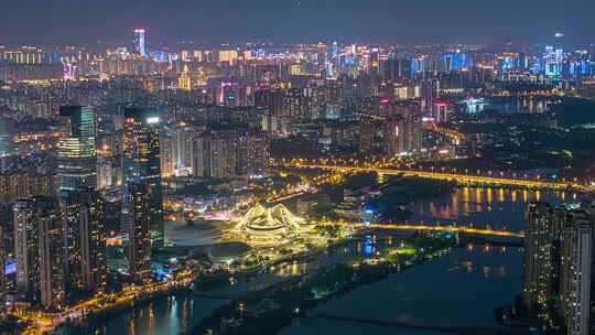 长沙梅溪湖内透夜景延时航拍