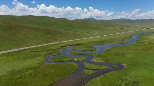 甘肃甘南州玛曲草原湿地自然风光航拍