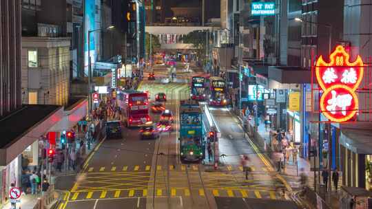 香港夜景车流车来车往_城市密集的车流