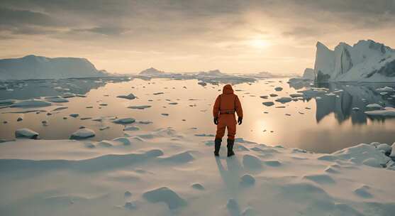 探险员在冰川前