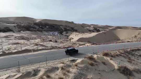 西北风景航拍车辆跟随素材