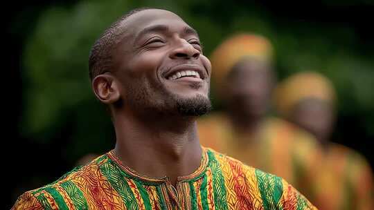 非洲传统服饰男子仰望天空面带微笑