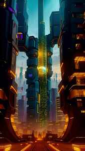 竖屏赛博朋克未来科幻科技城市