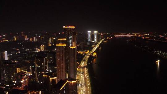 航拍湖南长沙湘江路夜景交通长沙夜景视频素材模板下载