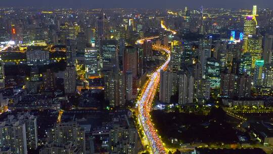 上海浦西静安高架桥车流航拍夜景4K