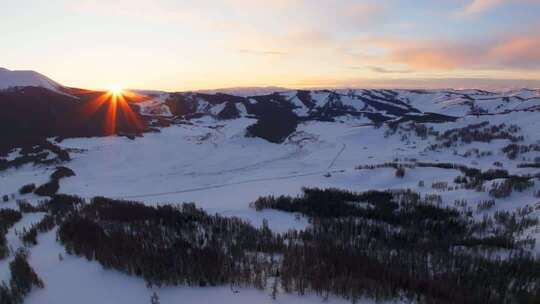 新疆阿勒泰地区喀纳斯景区雪景航拍