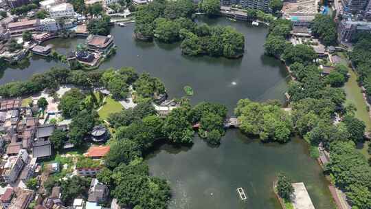 广州新荔湾湖公园航拍素材