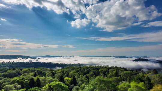 森林阳光云海森林云雾缭绕树林山大自然山峰