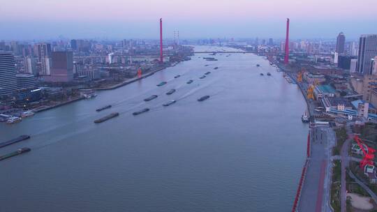 航拍上海杨浦大桥渔人码头