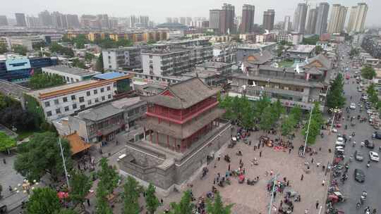 河北邢台城市风光步行街清风楼航拍