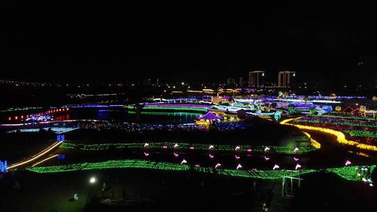 宁波达人村夜景4K航拍原素材