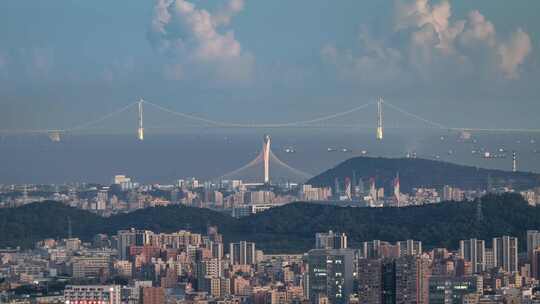 深圳宝安机场深中大桥滨海湾大桥夜景延时