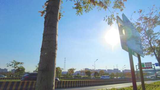 城市夕阳西下马路汽车车辆车流延时风景视频