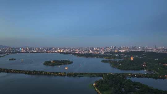 杭州西湖夜景航拍