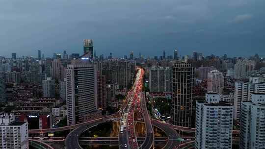 上海_鲁班路立交桥_城市建筑群_夜景航拍