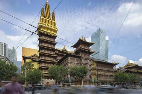 上海静安寺车辆车流街道城市交通延时摄影