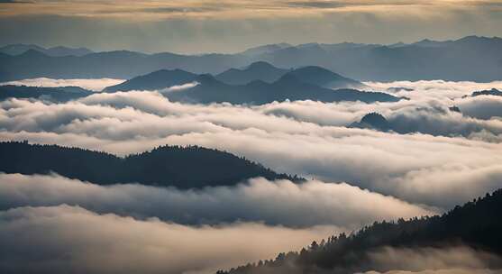 原始森林云雾缭绕树林光影阳光云海空境写意