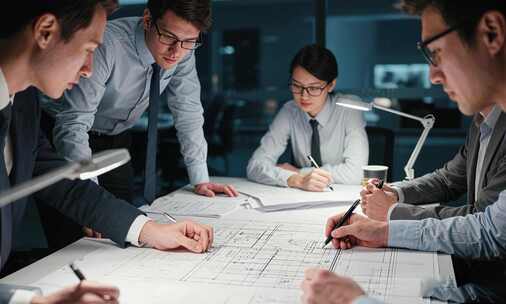 商务人士讨论设计图纸