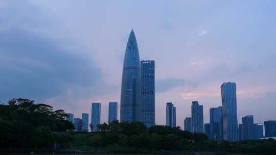 深圳后海地标建筑晚霞夜景延时