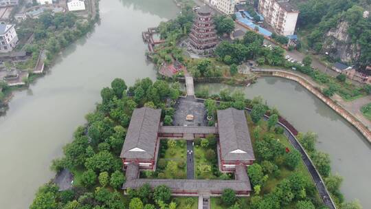 城市航拍湖南城步荣昌阁地标建筑