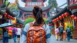 长假出游 节假日旅游 古镇古城游玩观光高清在线视频素材下载