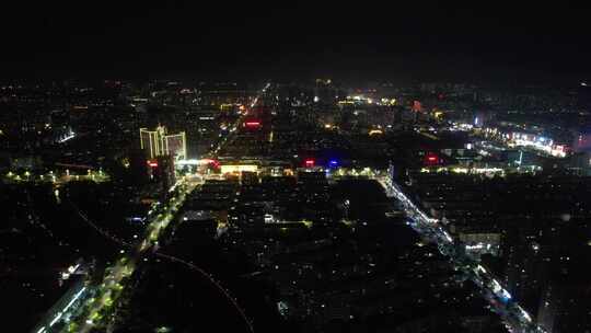 山东聊城城市夜景灯光航拍视频素材模板下载