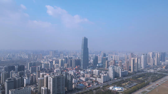 航拍武汉城市地标天际线高楼街景