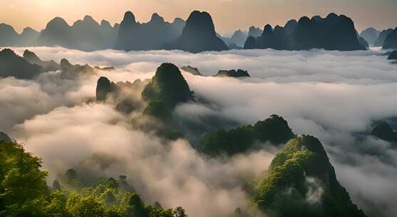 桂林山水合集山峰云海群山云雾缭绕自然风景