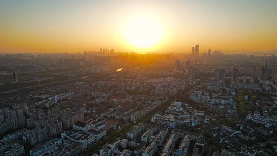南京日出 鸟瞰南京城市天际线
