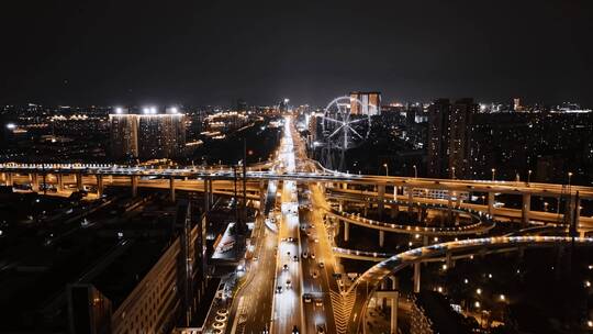 沪闵高架路夜景延时航拍