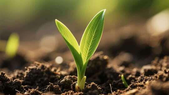 破土而出的嫩绿植物幼苗