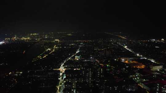 广西钦州城市夜景灯光交通航拍