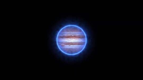 黑色背景上发光的木星行星旋转