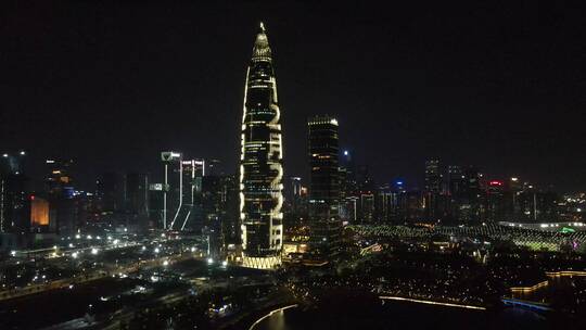 夜景航拍 深圳湾 深圳人才公园