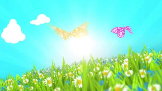 清新夏天的草地彩色少儿节目片头展示AE模板