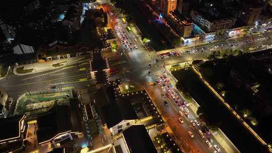 浙江绍兴越城区夜晚夜景街道街景航拍城市风