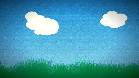 草地上空运动的卡通云朵
