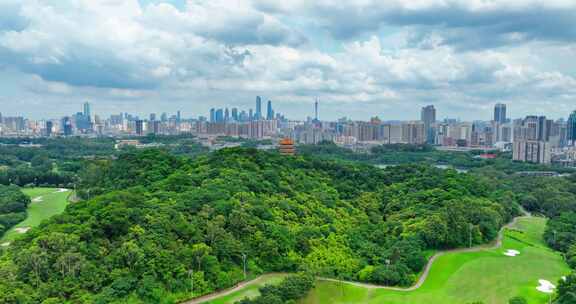 广州白云山航拍麓湖公园