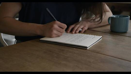女人用笔在纸上写东西视频素材模板下载