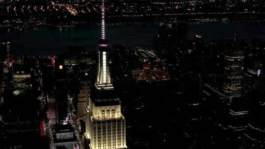 纽约夜晚城市航拍帝国大厦夜间航拍