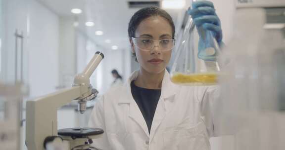 科学家，实验室，锥形烧瓶，显微镜