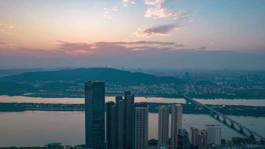 长沙夕阳晚霞航拍延时