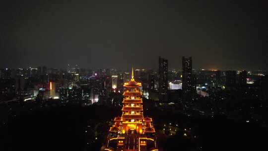 广东佛山魁星阁夜景灯光航拍