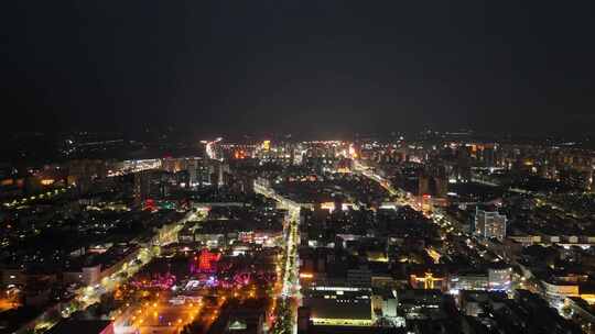 甘肃张掖城市大景夜景灯光交通航拍