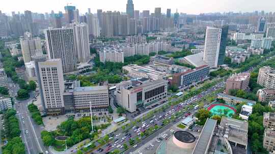 湖北武汉东湖城市风景风光航拍车流交通听涛