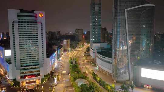 湖北武汉光谷国际广场航拍夜晚夜景车流交通