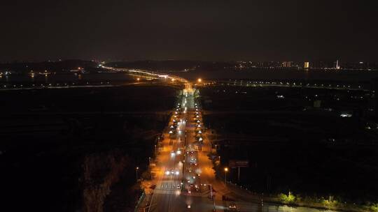 城市道路夜景航拍公路交通车流夜晚马路车辆