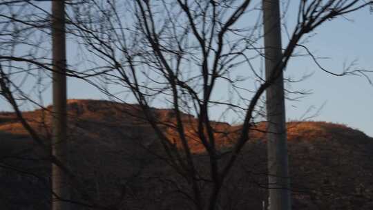 行车视角 黄昏 夕阳 日落 山川 黄土高原